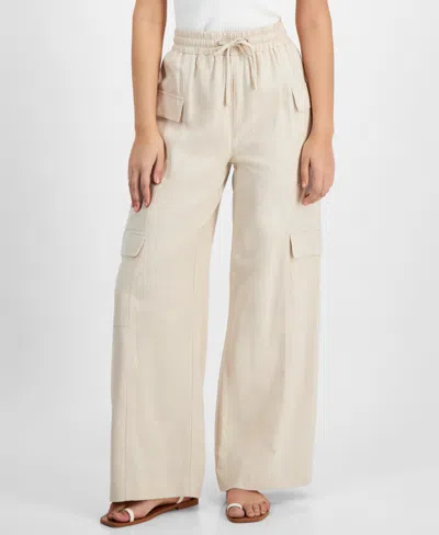 Shop Dkny Jeans Women's High-rise Drawstring Wide-leg Cargo Pants In White