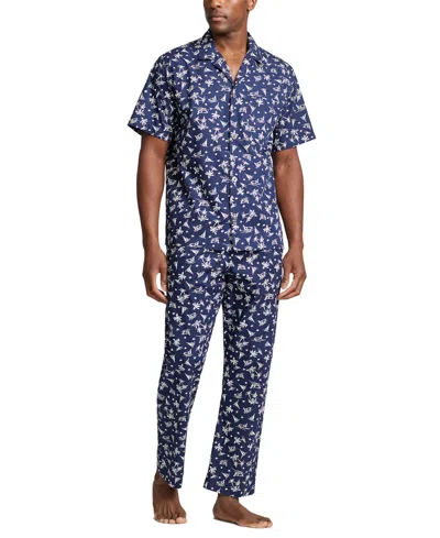 Shop Polo Ralph Lauren Men's Cotton Notched-collar Pajama Shirt In Cruise Navy Bahama Wakeboarder Print