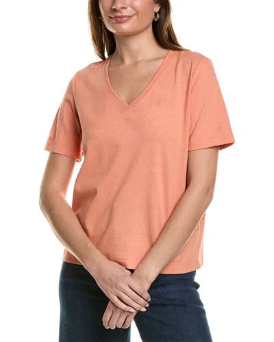 Shop Lafayette 148 New York James V-neck Linen-blend T-shirt In Orange