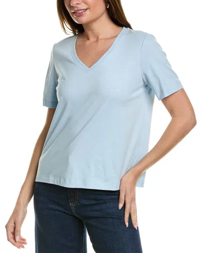Shop Lafayette 148 New York James V-neck Linen-blend T-shirt In Blue