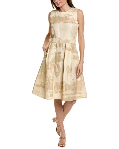 Shop Lafayette 148 New York Fit-and-flare Linen-blend Dress In Tan