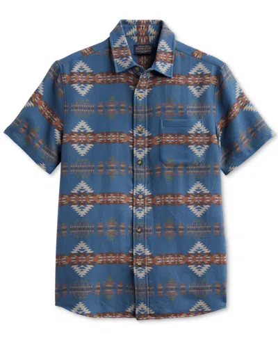 Shop Pendleton Men's Unbrushed Chamois Printed Short Sleeve Button-front Shirt In Rancho Arroyo Blue