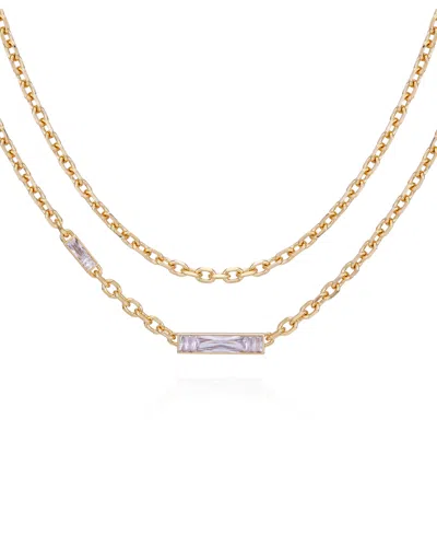 Vince Camuto Gold-tone Glass Stone Pendant Layered Necklace In Gold