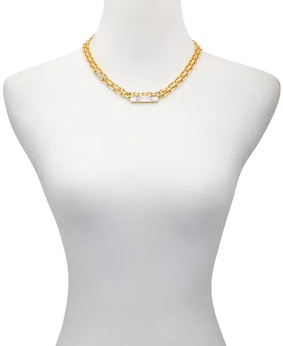 Vince Camuto Gold-tone Glass Stone Pendant Layered Necklace In Gold
