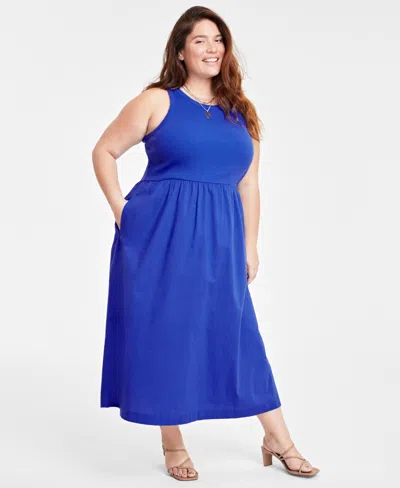 Shop On 34th Trendy Plus Size Tank Midi Dress, Created For Macy's In Cobalt Glaze