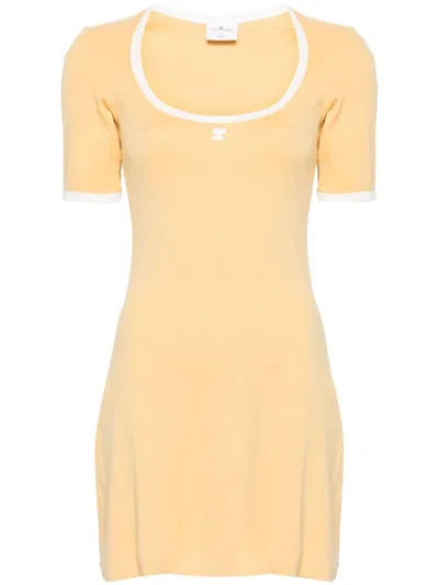 Shop Courrèges Holistic Contrast Dress Woman Yellow In Cotton
