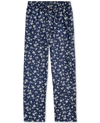 Shop Polo Ralph Lauren Men's Cotton Printed Pajama Pants In Cruise Navy Bahama Wakeboarder Print