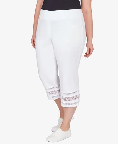 Shop Ruby Rd. Plus Size Pull-on Decorative Hem Denim Capri Pants In White