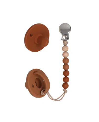 Shop The Dearest Grey Infant Mod Pacifier And Pacifier Clip Set In Ginger Terracotta