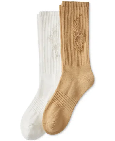 Shop Polo Ralph Lauren Men's 2-pk. Tonal Pony Player Crew Socks In Beige