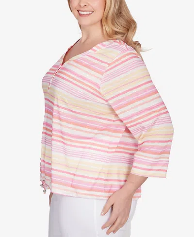 Shop Hearts Of Palm Plus Size Spring Into Action 3/4 Sleeve Top In Orchid Multi