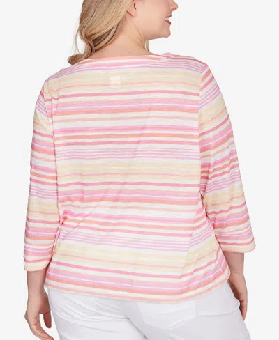 Shop Hearts Of Palm Plus Size Spring Into Action 3/4 Sleeve Top In Orchid Multi