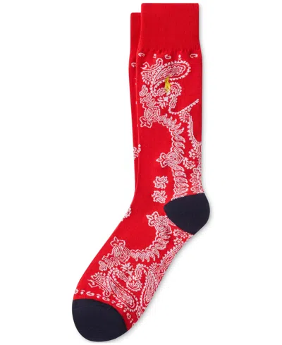 Shop Polo Ralph Lauren Men's Bandana-print Slack Socks In Red