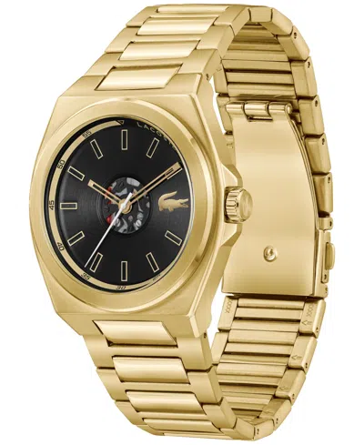 Shop Lacoste Men's Reno Gold-tone Stainless Steel Bracelet Watch 42mm In Black