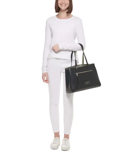 Shop Calvin Klein Hadley Tote In Dove,black,white