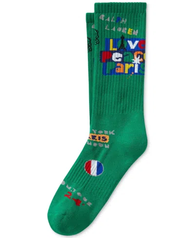 Shop Polo Ralph Lauren Men's Love Peace Paris Crew Socks In Green