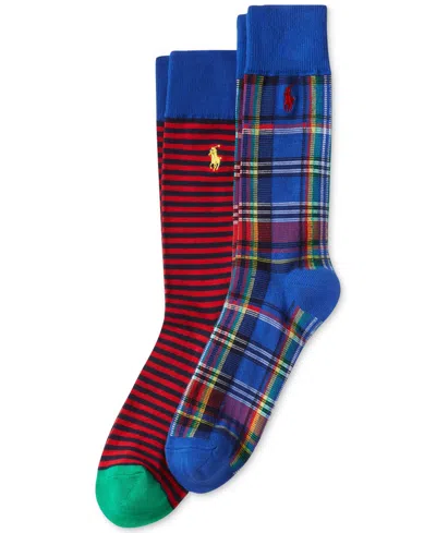 Shop Polo Ralph Lauren Men's 2-pk. Stripes & Plaid Slack Socks In Royal Blue