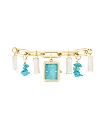 Shop Anne Klein Women's Quartz Gold-tone Alloy Turquoise Charm Bracelet Watch, 18mm In No Color