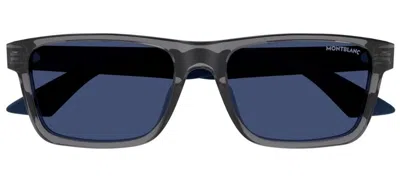 Shop Montblanc Eyewear Rectangle Frame Sunglasses In Grey