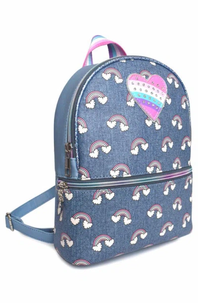Shop Omg Accessories Kids' Rainbow Denim Print Mini Backpack In Denim Blue