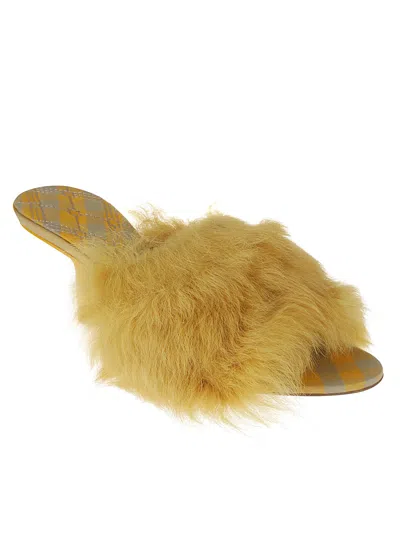 Burberry Jackie Shearling And Leather Mules In Manilla/hunter Ip Ck