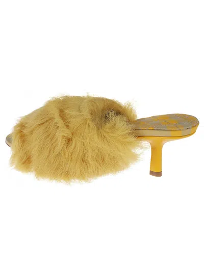 Burberry Jackie Shearling And Leather Mules In Manilla/hunter Ip Ck