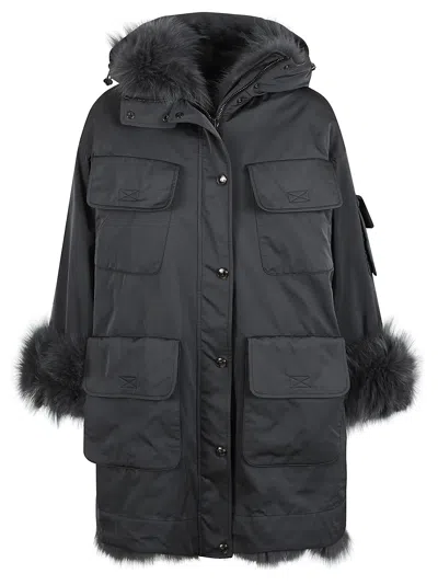 Shop Ermanno Scervino Fur Applique Oversized Jacket In Iron