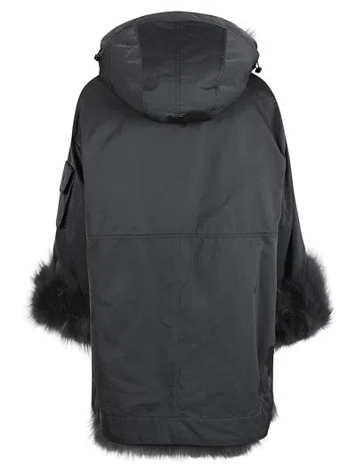Shop Ermanno Scervino Fur Applique Oversized Jacket In Iron