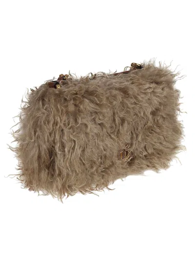 Shop Burberry Furred Shoulder Bag In Camel