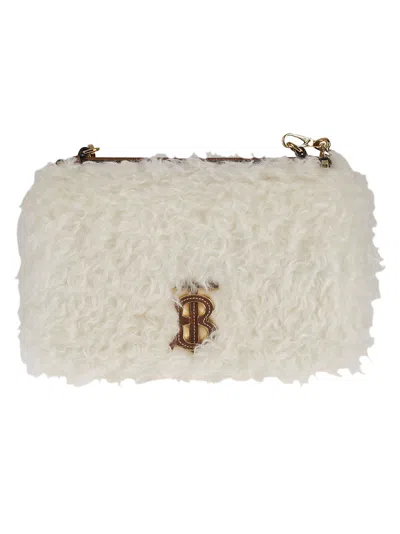 Shop Burberry Fur Logo Shoulder Bag In White