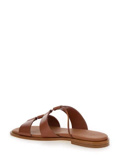 Shop Hereu Lina Brown Thongs Sandals In Leather Woman