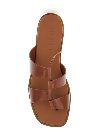Shop Hereu Lina Brown Thongs Sandals In Leather Woman