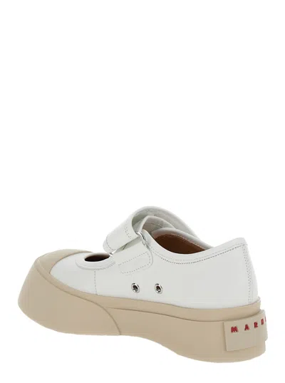 Shop Marni Pablo White Mary Janes With Strap And Logo In Leather Woman