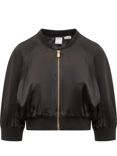 Shop Pinko Cropped Bomber Jacket With Logo In Black