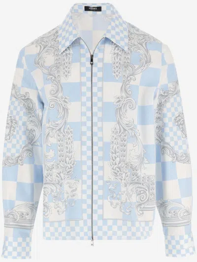 Shop Versace Cotton Jacket With Medusa In Clear Blue
