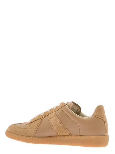 Shop Maison Margiela Replica Beige And Brown Low-top Sneakers With Suede Inserts In Leather Woman
