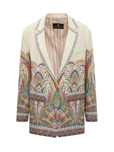 Shop Etro Jacket With Abstract Floral Print In Fdo Bianco