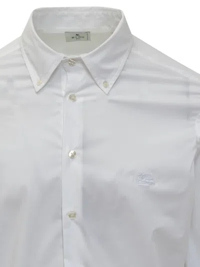 Shop Etro Cotton Shirt With Logo In Bianco Ottico