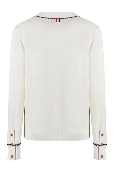 Shop Thom Browne Cardigan In Silk And Cotton In White