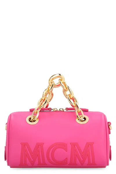 Shop Mcm Leather Mini Handbag In Fuchsia