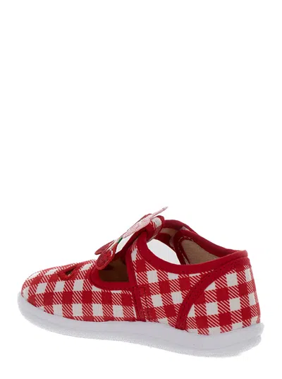 Shop Monnalisa Red And White Shoes With Check Motif And Heart Cut-out In Stretch Cotton Baby