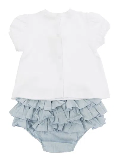 Shop Monnalisa Light Blue And White T-shirt And Culottes Set In Cotton Baby