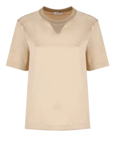 Shop Peserico Silk And Cotton T-shirt In Beige
