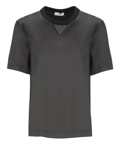 Shop Peserico Silk And Cotton T-shirt In Black