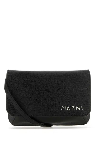 Shop Marni Black Leather Flap Trunk Crossbody Bag