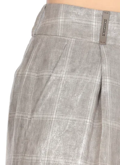 Shop Peserico Check Linen Shorts In Grey