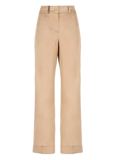 Shop Peserico Linen And Cotton Blend Trousers In Beige