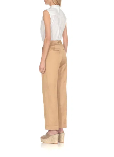 Shop Peserico Linen And Cotton Blend Trousers In Beige