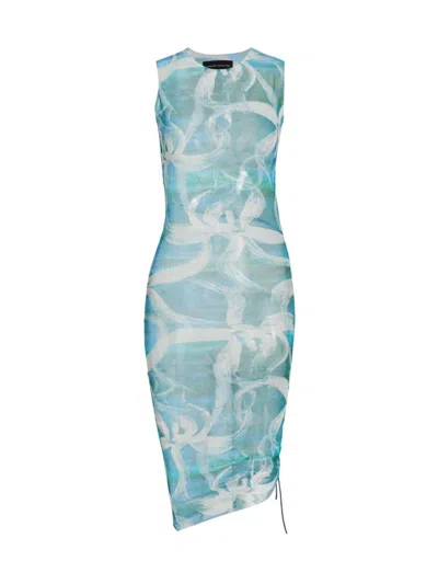 Shop Louisa Ballou Women's Heatwave Abstract Ruched Mini Dress In Blue Multi