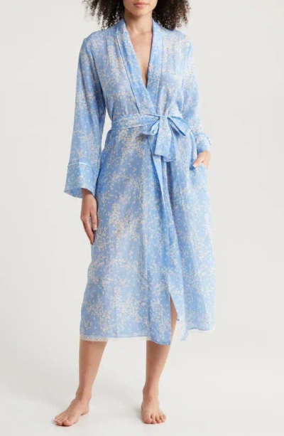 Shop Papinelle Cheri Blossom Cotton & Silk Robe In Powder Blue